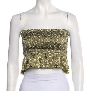 Cloe Cassandro silk in olive green and white strapless top
